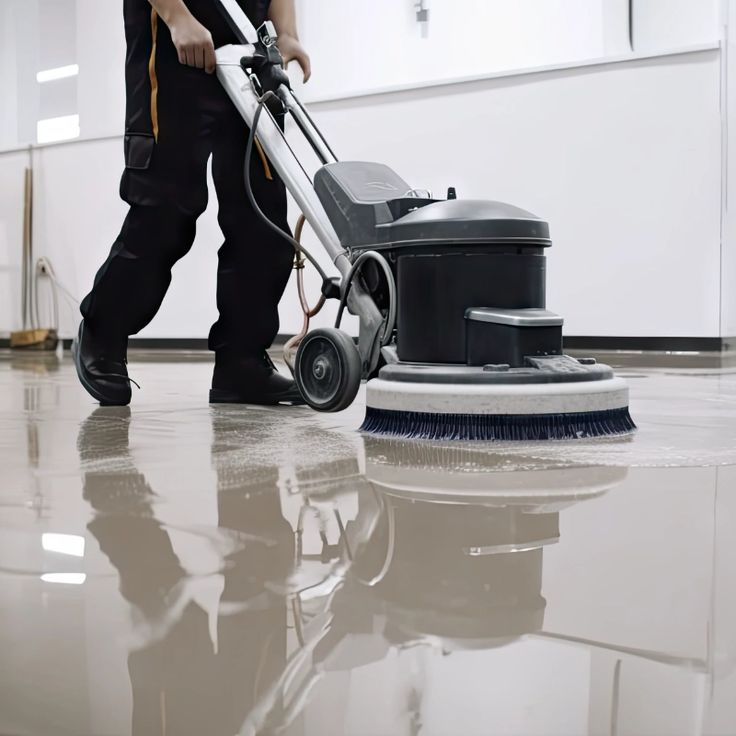Technicien utilisant une machine commerciale de décapage et cirage de plancher