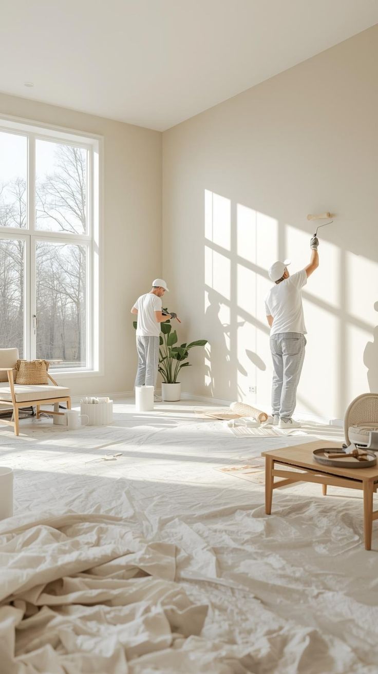 Peintres en action sur des murs d'appartement